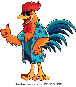 A Rooster Wearing Floral Shirt Smiling with Thumbs-Up