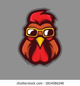 Rooster wearing glasses mascot logo design vector with modern illustration concept style for badge, emblem and t shirt printing