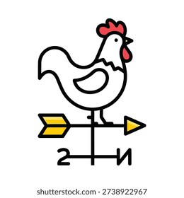 Rooster weather vane direction indicator with yellow arrow on white background