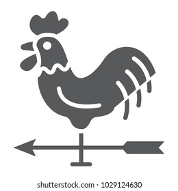 Rooster weather vane glyph icon, farming and agriculture, cock sign vector graphics, a solid pattern on a white background, eps 10.