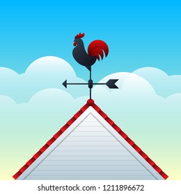 Rooster weather vane isolated vector illustration.