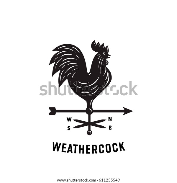 ルースター風船 風見鶏風 風見台シルエットベクターイラスト ビンテージエンブレムのバッジのロゴ のベクター画像素材 ロイヤリティフリー