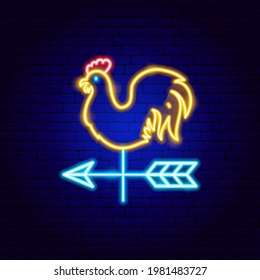 Rooster Weathervane Neon Sign. Vector Illustration Of Chicken Promotion.