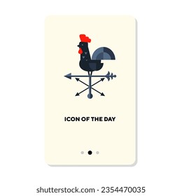 Rooster wind vane on roof flat vector icon. Metal weathercock with arrows isolated vector illustration. Wildlife and nature, animal, livestock concept for web design and apps