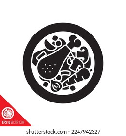 Rooster in wine or Coq au Vin dish vector icon. French cuisine symbol.