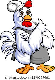 un gallo que trabaja como cocinero da un pulgar hacia arriba en la ilustración