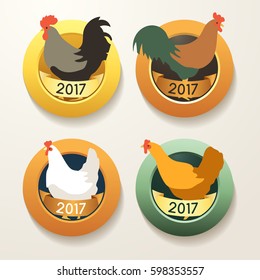 Rooster year badges : Vector Illustration