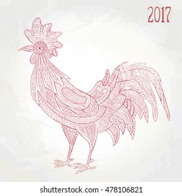 Rooster zentangle on white background.The logo for the New Year 2017, Chinese New Year. 
Zentangle style. Zodiac Animals.