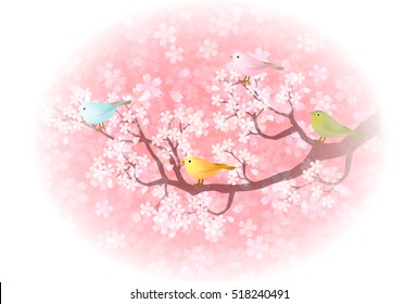 Roosters cherry blossom view background