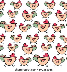 Roosters and chickens. Seamless vector pattern.