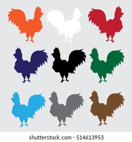 Roosters different colors, silhouettes
