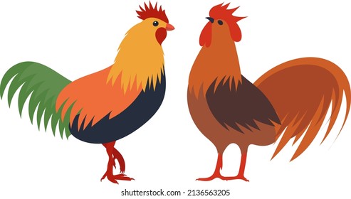 roosters flat design, isolated, vector