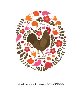 Roosters with floral elements. Vector seamless pattern. Symbol of 2017 for packing, poster, card, invitation, brochure, flyer, label. 