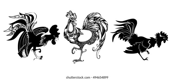 Roosters isolated on white background. Vector format.