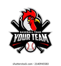 Roosters mascot for baseball team logo. Vector illustration.	
