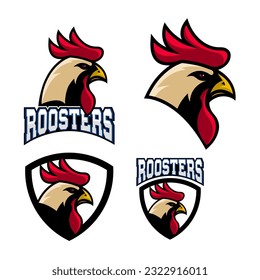 Roosters. Sport team or club logo template. Vector design element for logo, label, emblem, sign, badge. 
