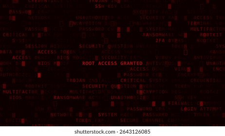 ACESSO À RAIZ CONCEDIDO Aviso De Segurança Cibernética Texto De Fundo Com Mensagens De Erro Do Sistema Realçadas Em Vermelho. Conceito De Violação De Dados, Hacking E Alerta De Malware. Ilustração de vetor.