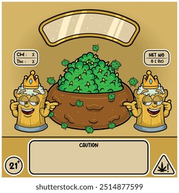 Root Beer Strain con Weedbud en estilo de dibujos animados. Diseño de malezas para logotipo, etiqueta y Producto de embalaje. Ilustración vectorial.