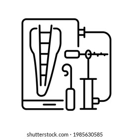 Root Canal Apex Locator Endodontic Finder. Root drill holder connected by wires to LCD screen. Dental lip hook. Vector drawing icon isolated illustration