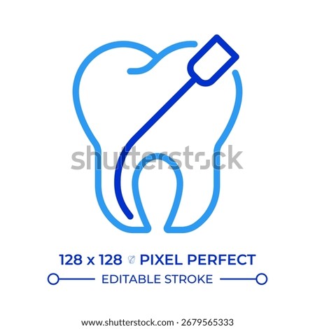Root canal treatment pixel perfect two color line icon. Oral health. Stomatology, odontology. Dental care bicolor outline symbol. Duotone linear pictogram. Isolated illustration. Editable stroke