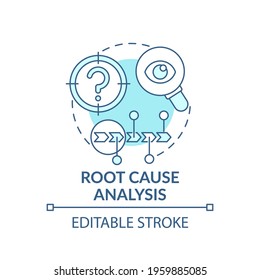 Root cause analysis blue concept icon. Work productivity. Performance efficiency. Problem evaluation, solution idea thin line illustration. Vector isolated outline RGB color drawing. Editable stroke