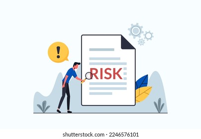 Root cause analysis and solving problems, risk analysis assessment, man with magnifier monitor and investigate incident with exclamation mark 