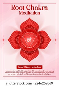 Root chakra Meditation poster Design-Vector illustration