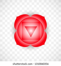 Root chakra Muladhara in red color isolated on transparent background. Isoteric flat icon. Geometric pattern.
