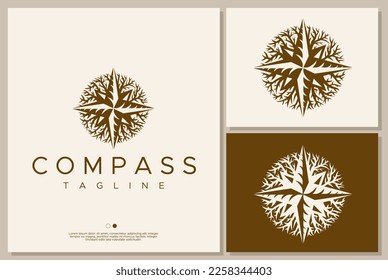 Root Compass logo design branding. Vintage compass nature logo vector graphic.