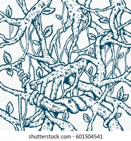 root of forest or jungle drawing seamless pattern