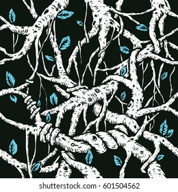 root of forest or jungle drawing seamless pattern