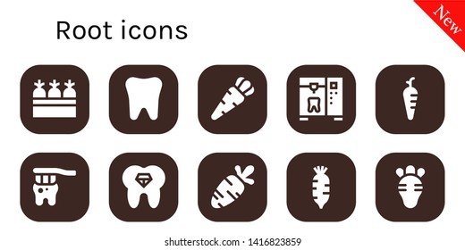 root icon set. 10 filled root icons.  Collection Of - Carrots, Tooth, Carrot, Radish