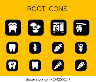 root icon set. 12 filled root icons. Included Tooth, Bonsai, Radish, Carrot icons