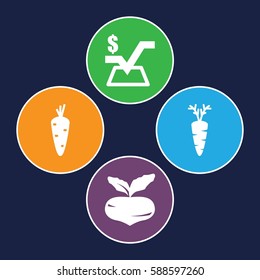 root icons set. Set of 4 root filled icons such as carrot, beet