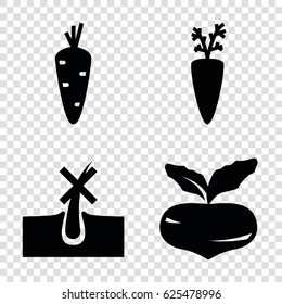 Root icons set. set of 4 root filled icons such as carrot, beet, no hair in skin