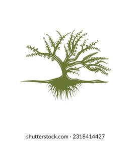 Root Leaf Family Tree of Life Oak Banyan Maple Stamp Seal Emblem Label logo design vector