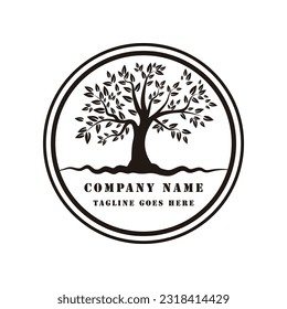 Root Leaf Family Tree of Life Oak Banyan Maple Stamp Seal Emblem Label logo design vector