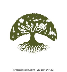 Root Leaf Family Tree of Life Oak Banyan Maple Stamp Seal Emblem Label logo design vector