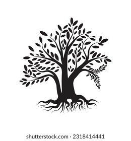 Root Leaf Family Tree of Life Oak Banyan Maple Stamp Seal Emblem Label logo design vector