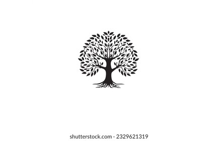 Root Leaf Family Tree of Life Oak Banyan Maple Stamp Seal Emblem Label black logo design vector on white background