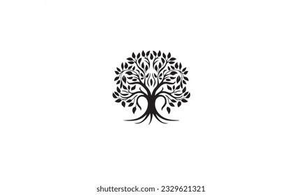 Root Leaf Family Tree of Life Oak Banyan Maple Stamp Seal Emblem Label black logo design vector on white background svg
