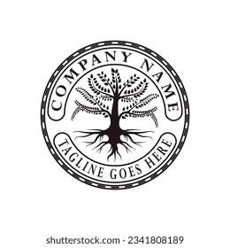 Root Leaf Family Tree of Life Oak Banyan Maple Stamp Seal Emblem Label logo design vector