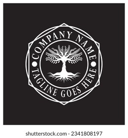 Root Leaf Family Tree of Life Oak Banyan Maple Stamp Seal Emblem Label logo design vector