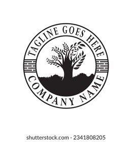 Root Leaf Family Tree of Life Oak Banyan Maple Stamp Seal Emblem Label logo design vector