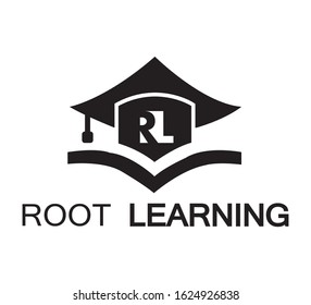 Creative abstract Root Learning with Graduation Cap logo shape uses a simple and clean concept for company or branding identity or another purpose