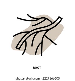 Root linear icon design for application or web design template. Vector Roots line icon with blot shape background.