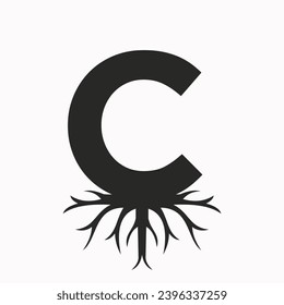 Root Logo On Letter C, Ecology Roof Symbol Vector Template