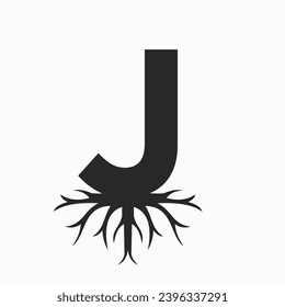 Root Logo On Letter J, Ecology Roof Symbol Vector Template