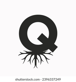 Root Logo On Letter Q, Ecology Roof Symbol Vector Template