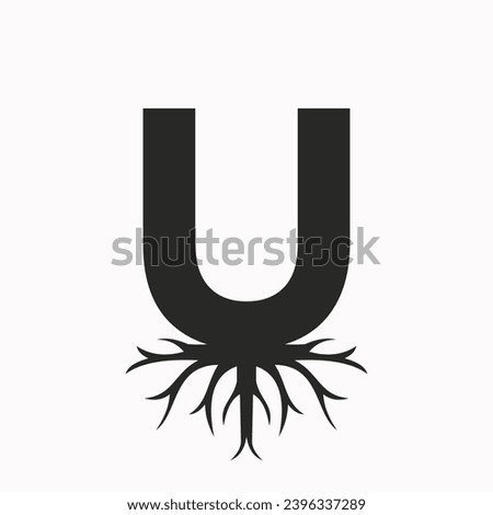 Root Logo On Letter U, Ecology Roof Symbol Vector Template